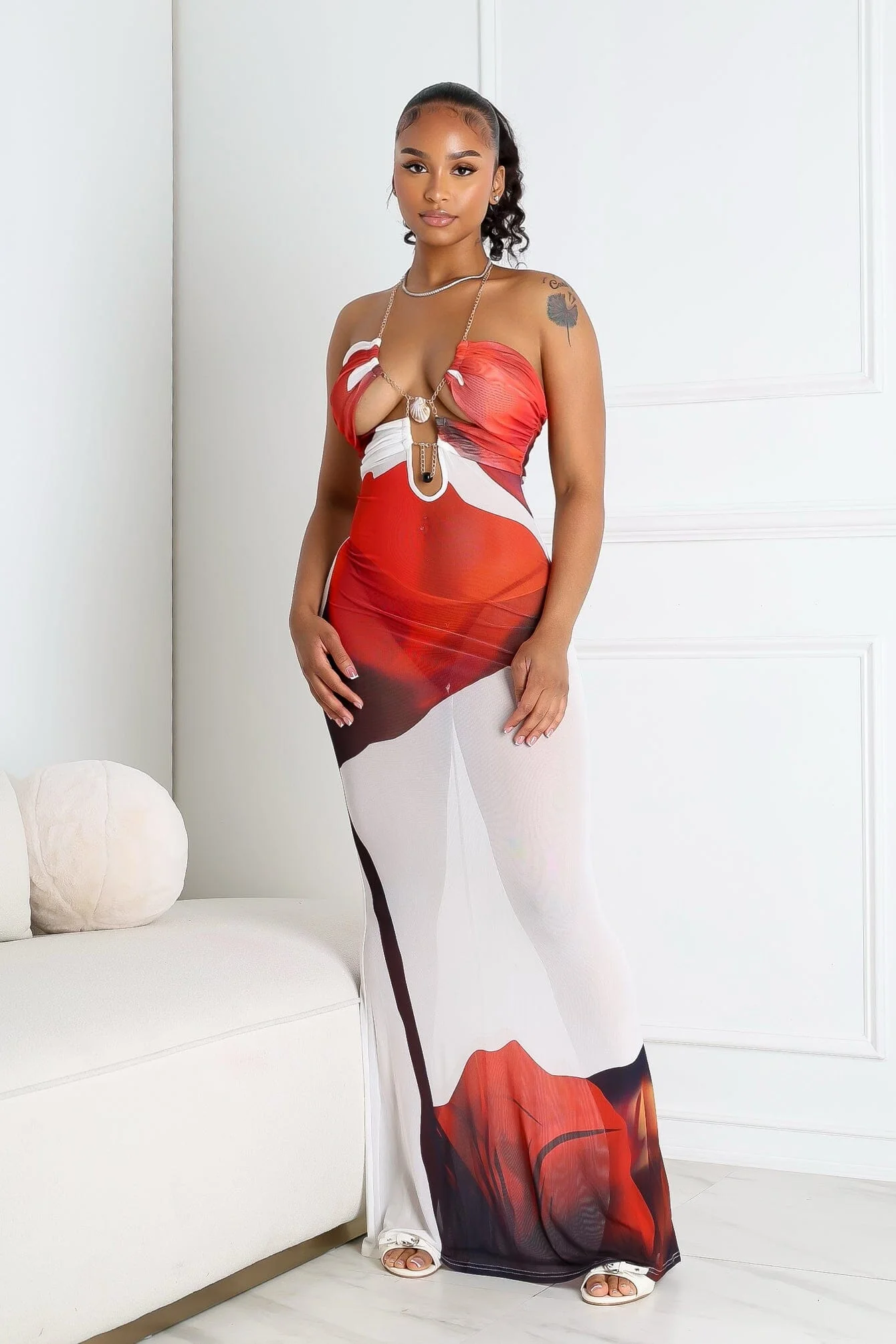 Shellis Mesh Chain Floral Maxi Dress - Image 2