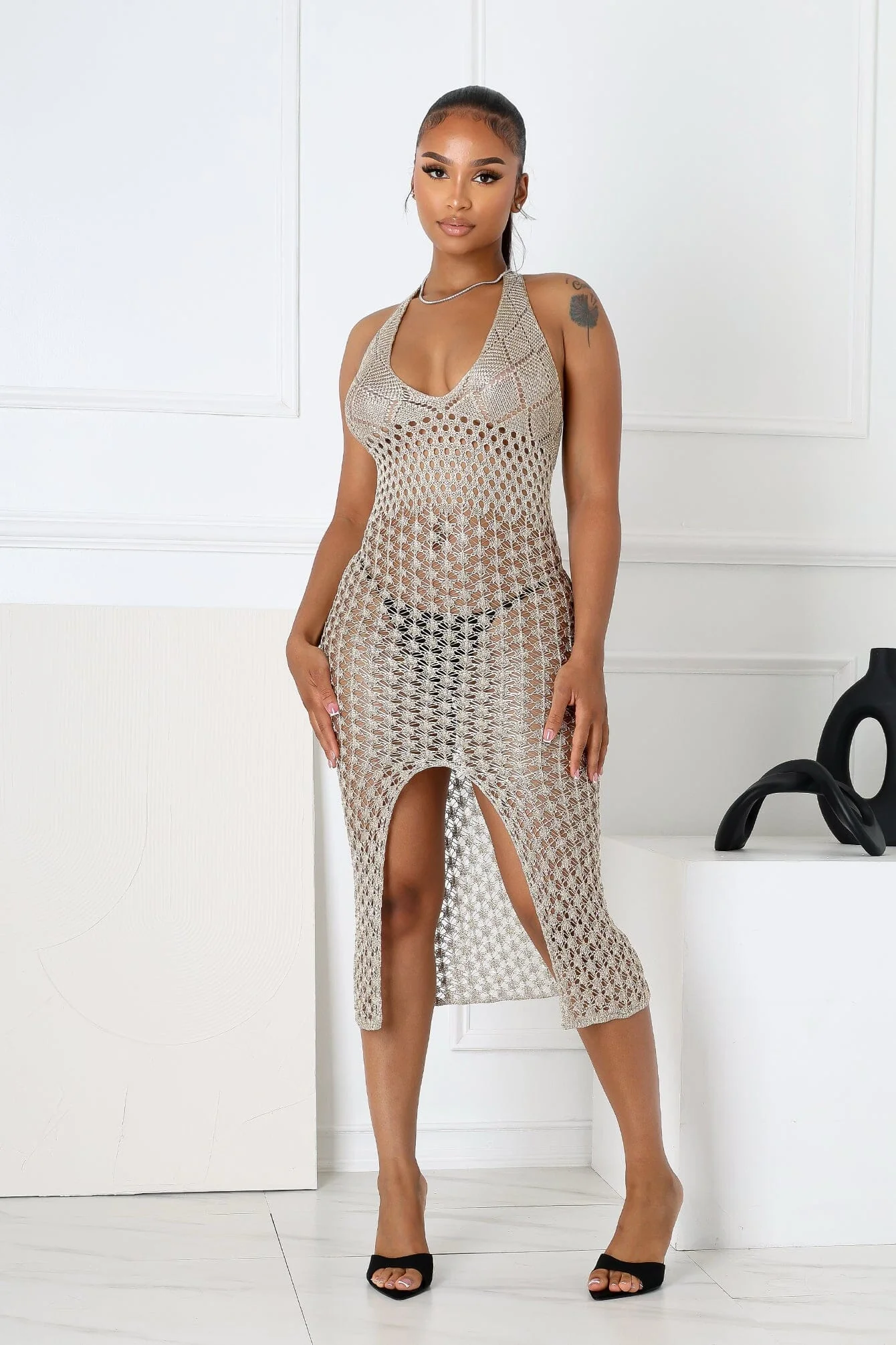 Shinari Metallic Halter Dress - Image 2