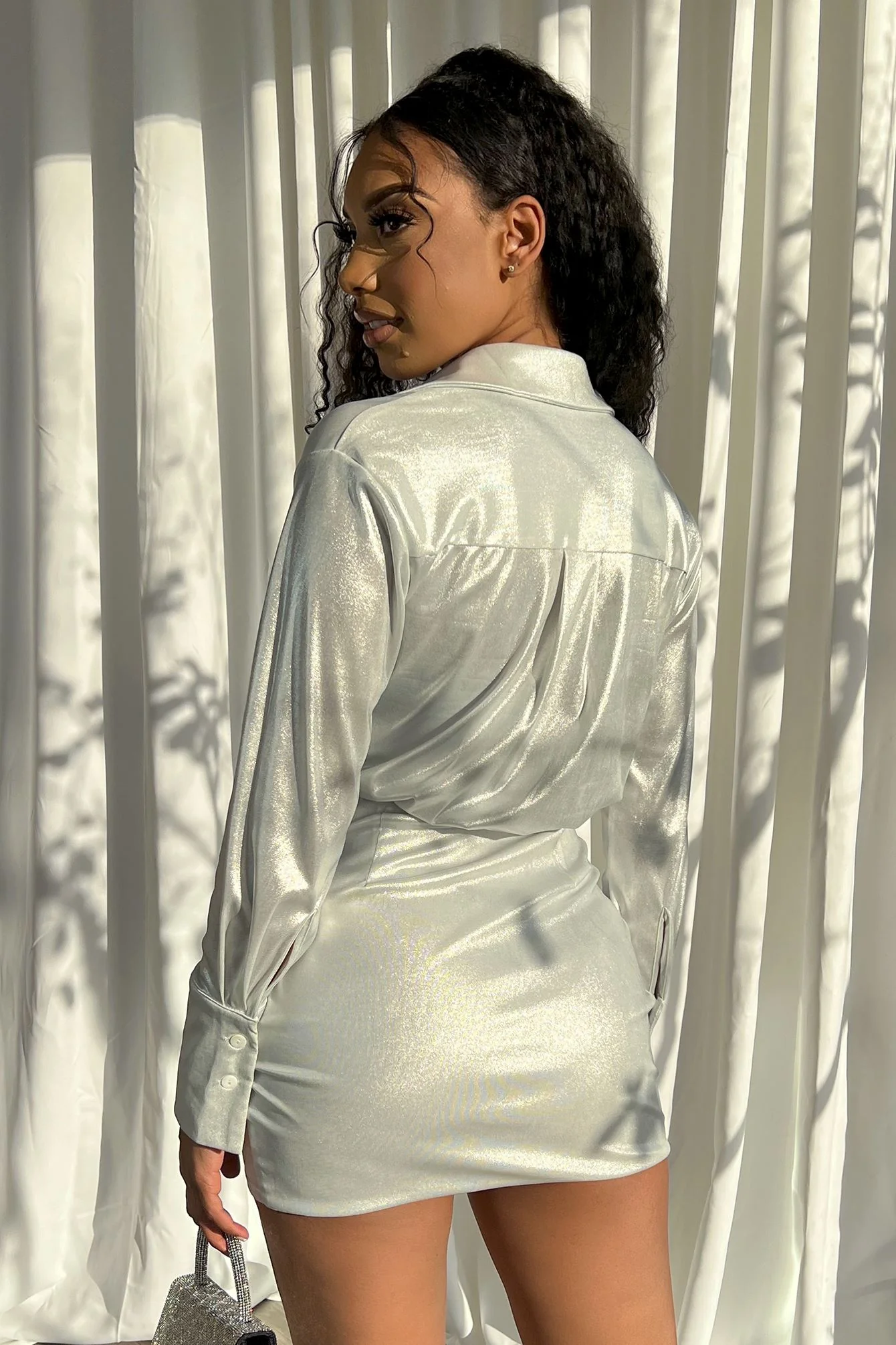 Calypso Shiny Drape Mini Dress - Image 7