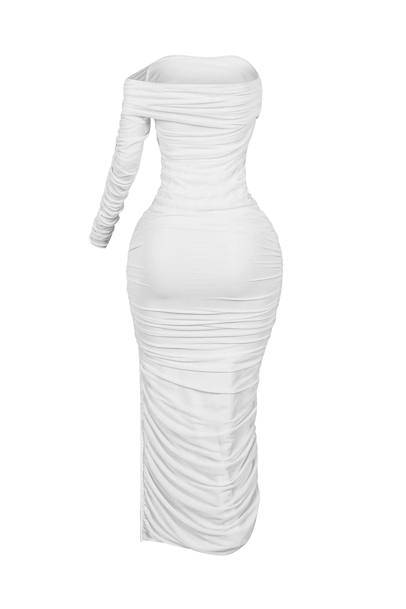 So Dramatic Mesh Ruched One Sleeve Dress - Image 10