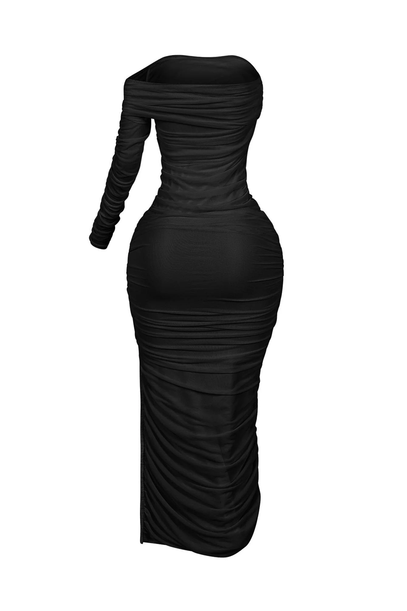 So Dramatic Mesh Ruched One Sleeve Dress - Image 11