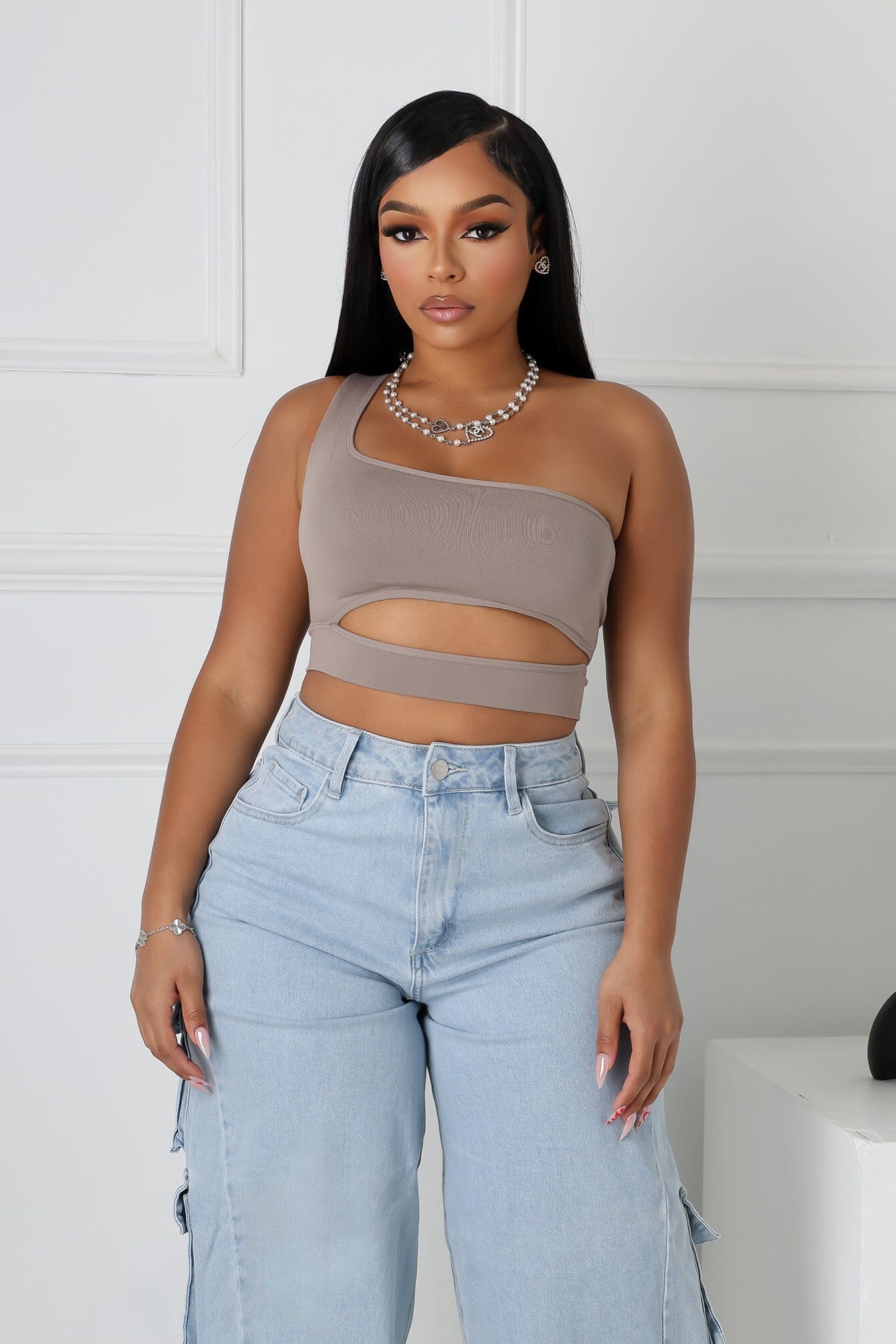 Soft Smooth One Shoulder Cutout Top - Image 2