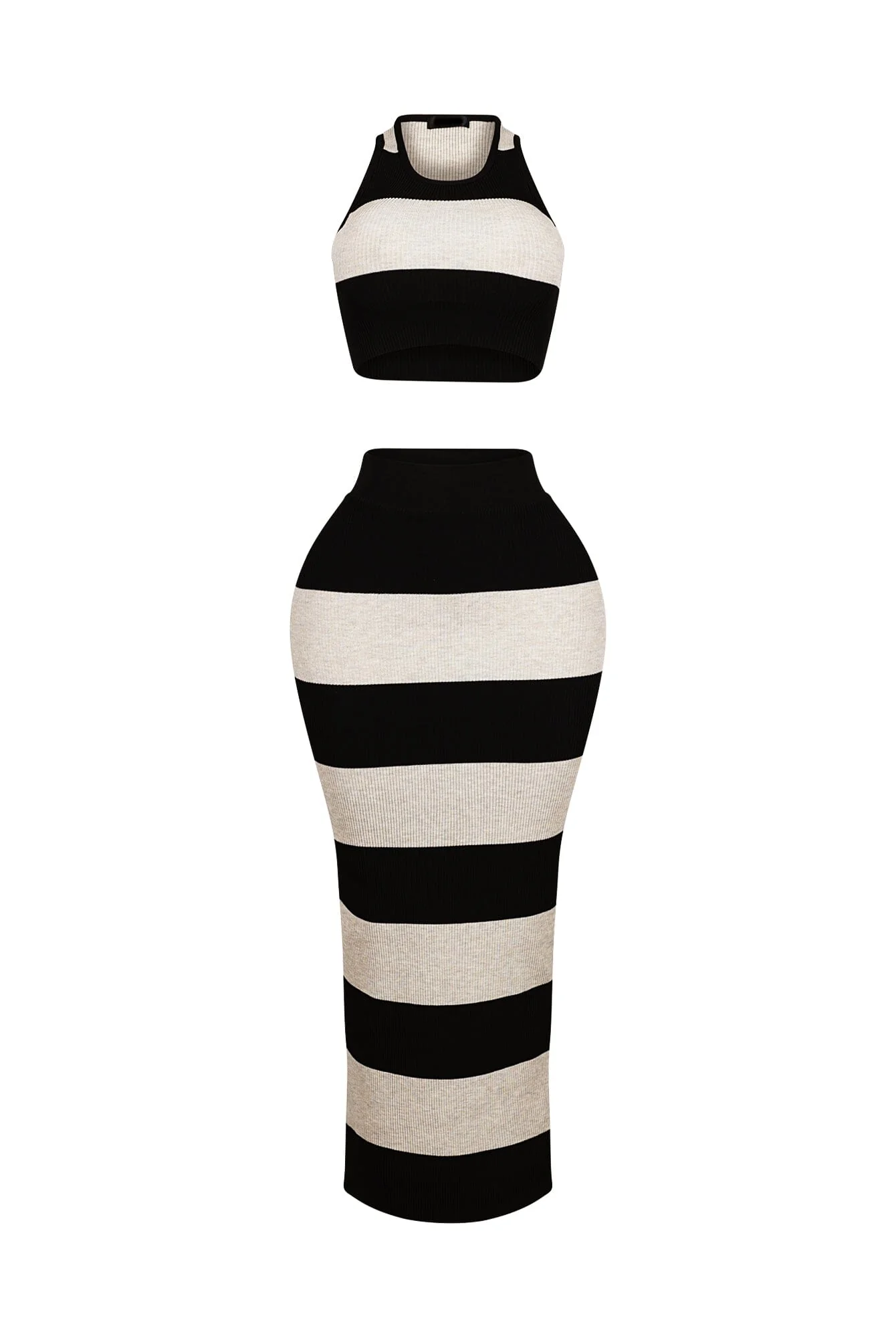Sophisticated Knit Striped Top & Skirt SET - Image 3