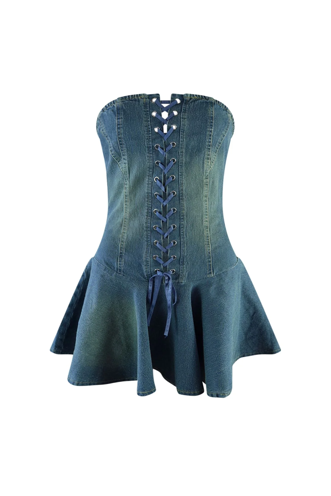 Sweet Denim Corset Flare Mini Dress - Image 4