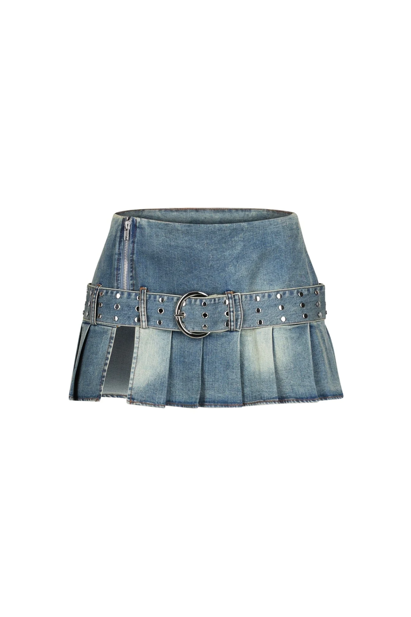 Sweet Talker Belted Micro Denim Pleated Skirt - Image 4