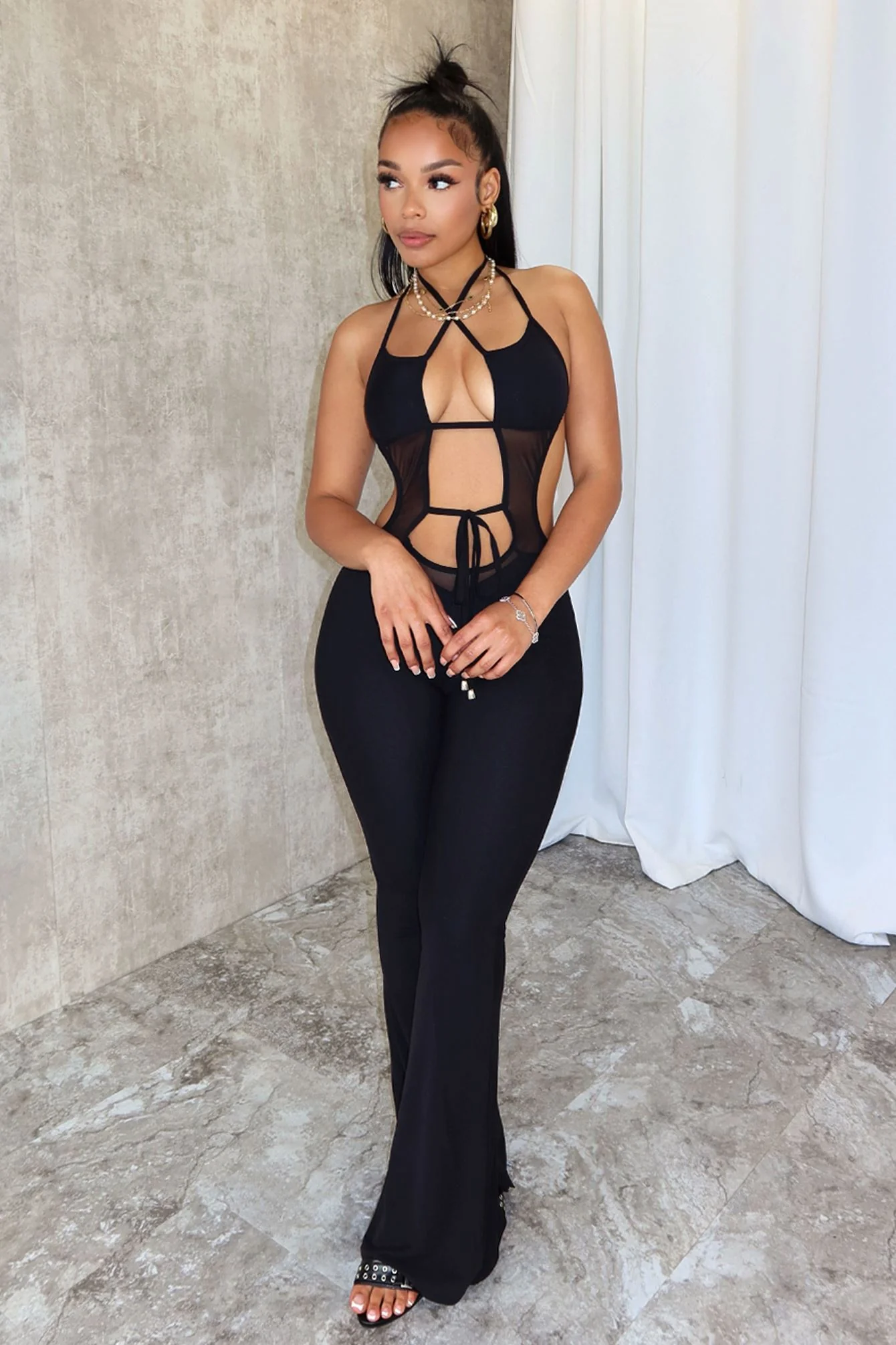 Take Me There Mesh Flare Jumpsuit - Image 3