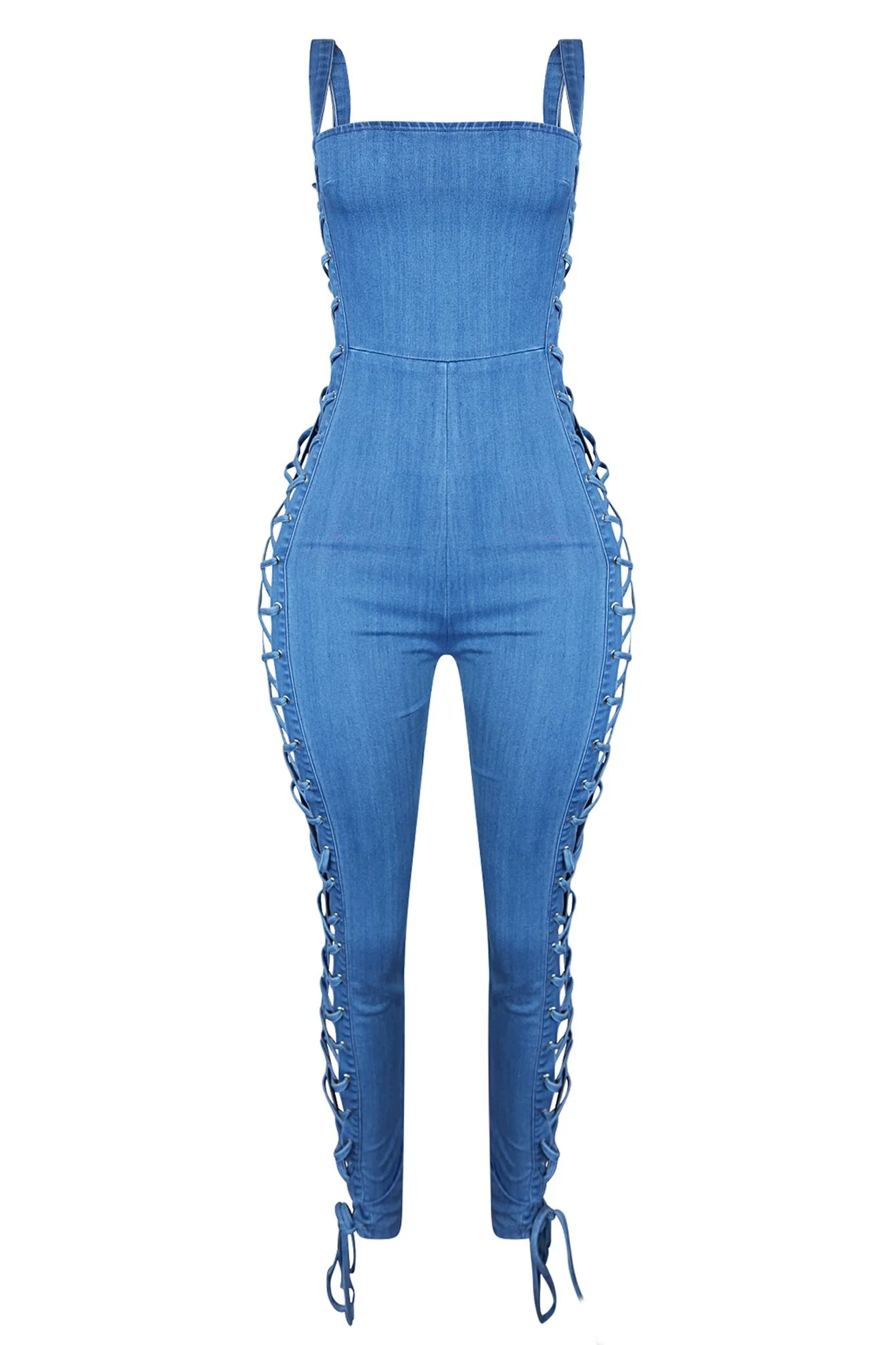 Take You Lace Up Denim Jumpsuit - Image 3