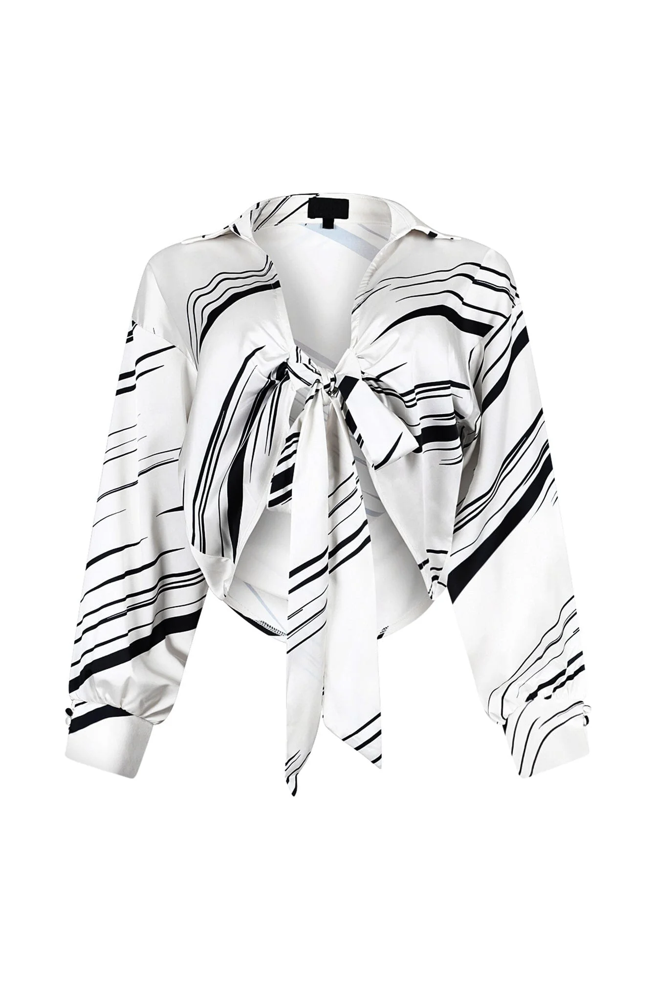 Tara Geo Printed Satin Tie Blouse - Image 7