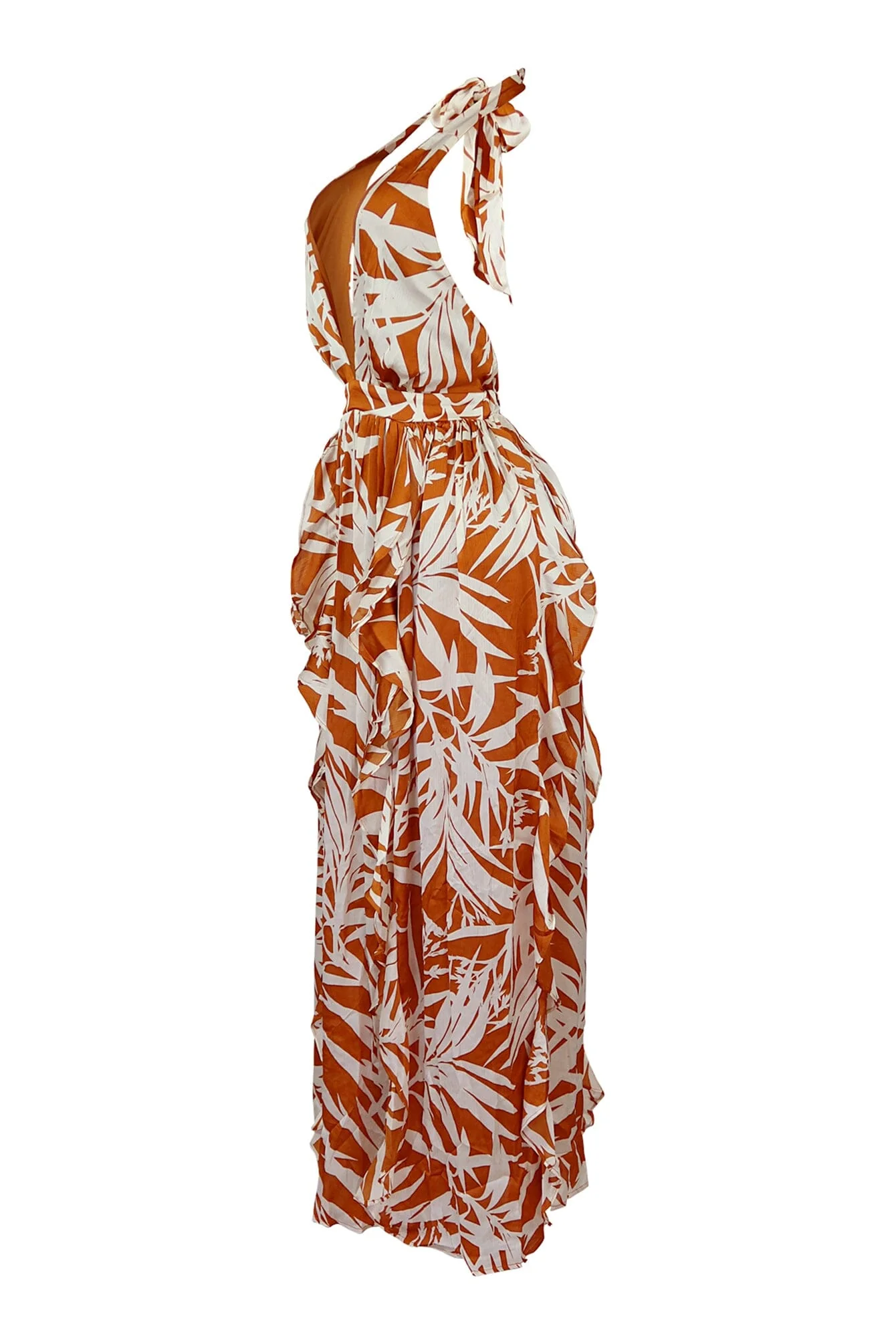 That Summer Satin Print Halter Ruffle Maxi Dress - Image 4