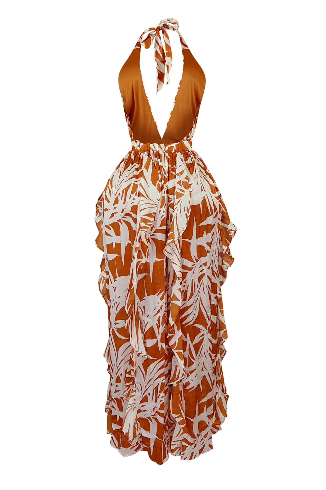 That Summer Satin Print Halter Ruffle Maxi Dress - Image 5