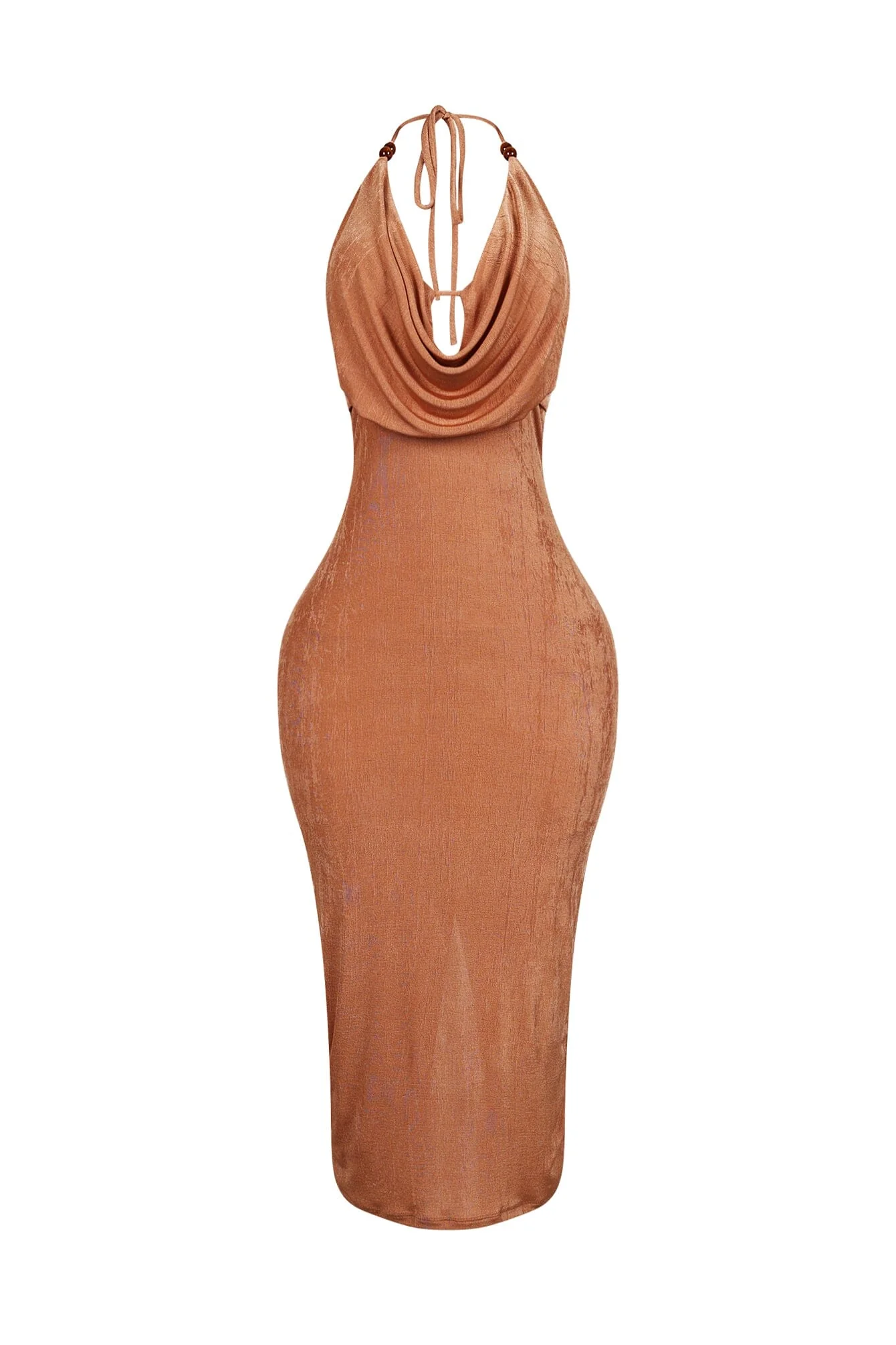 Truffle Slinky Cowl Neck Halter Midi Dress - Image 9