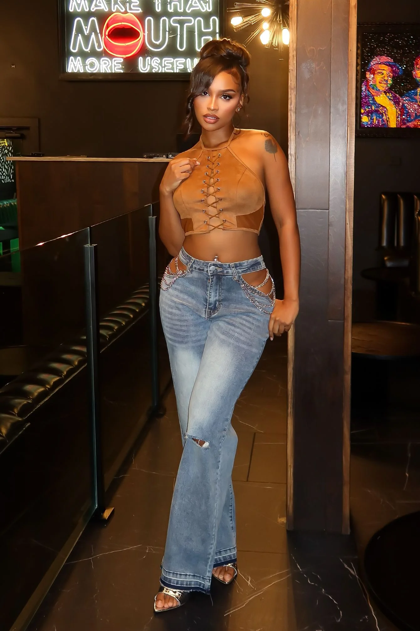 Tuesday Twist Baggy Denim Jeans With Chain - Image 2
