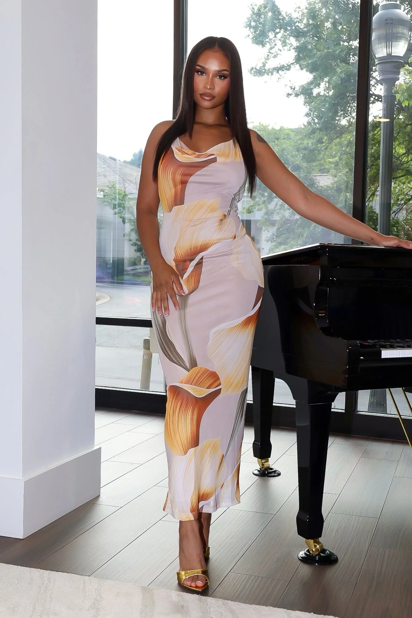 Tulipfield Mesh Print Halter Maxi Dress - Image 2