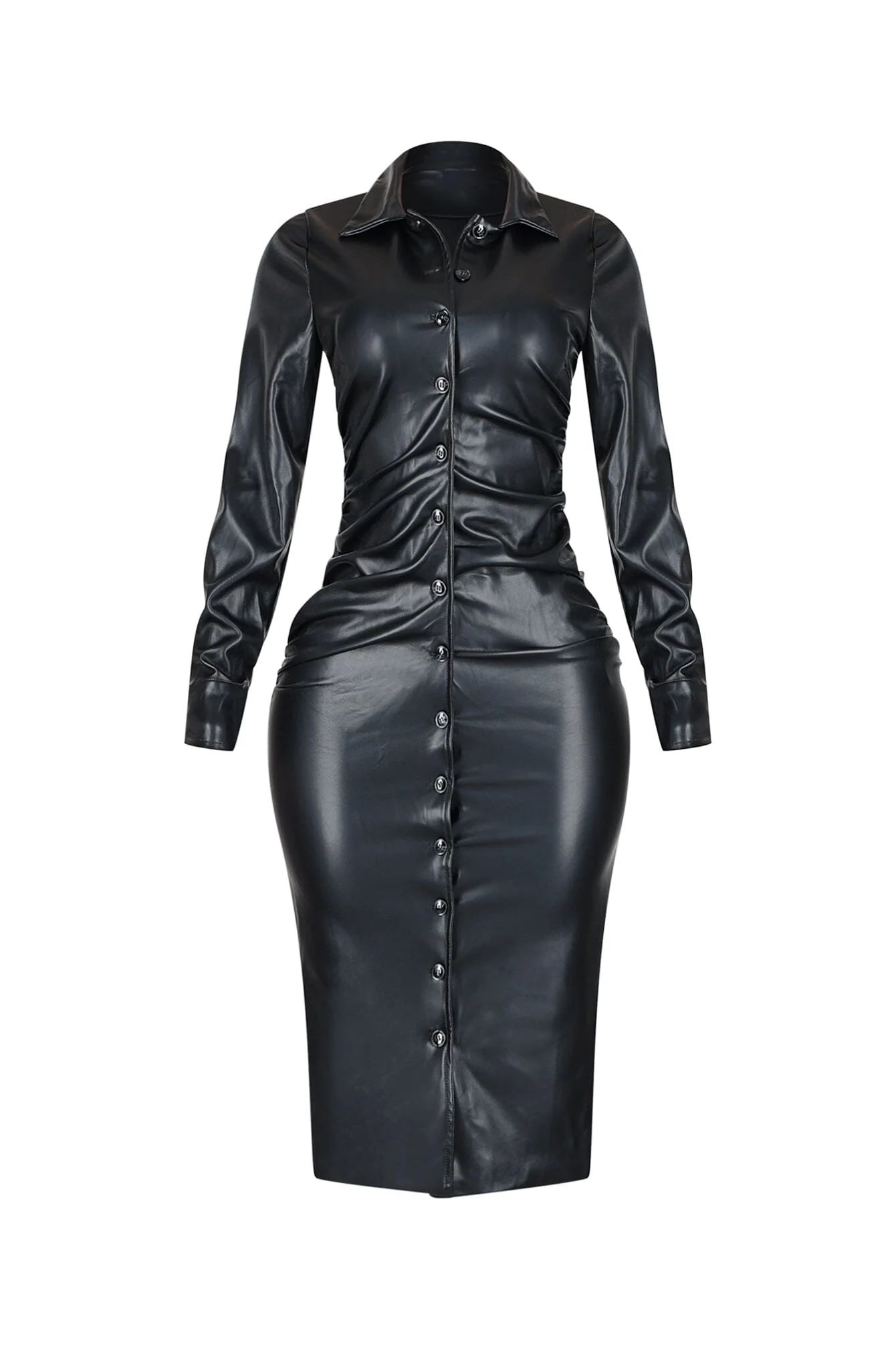 Urban Edge PU Shirt Midi Dress - Image 3
