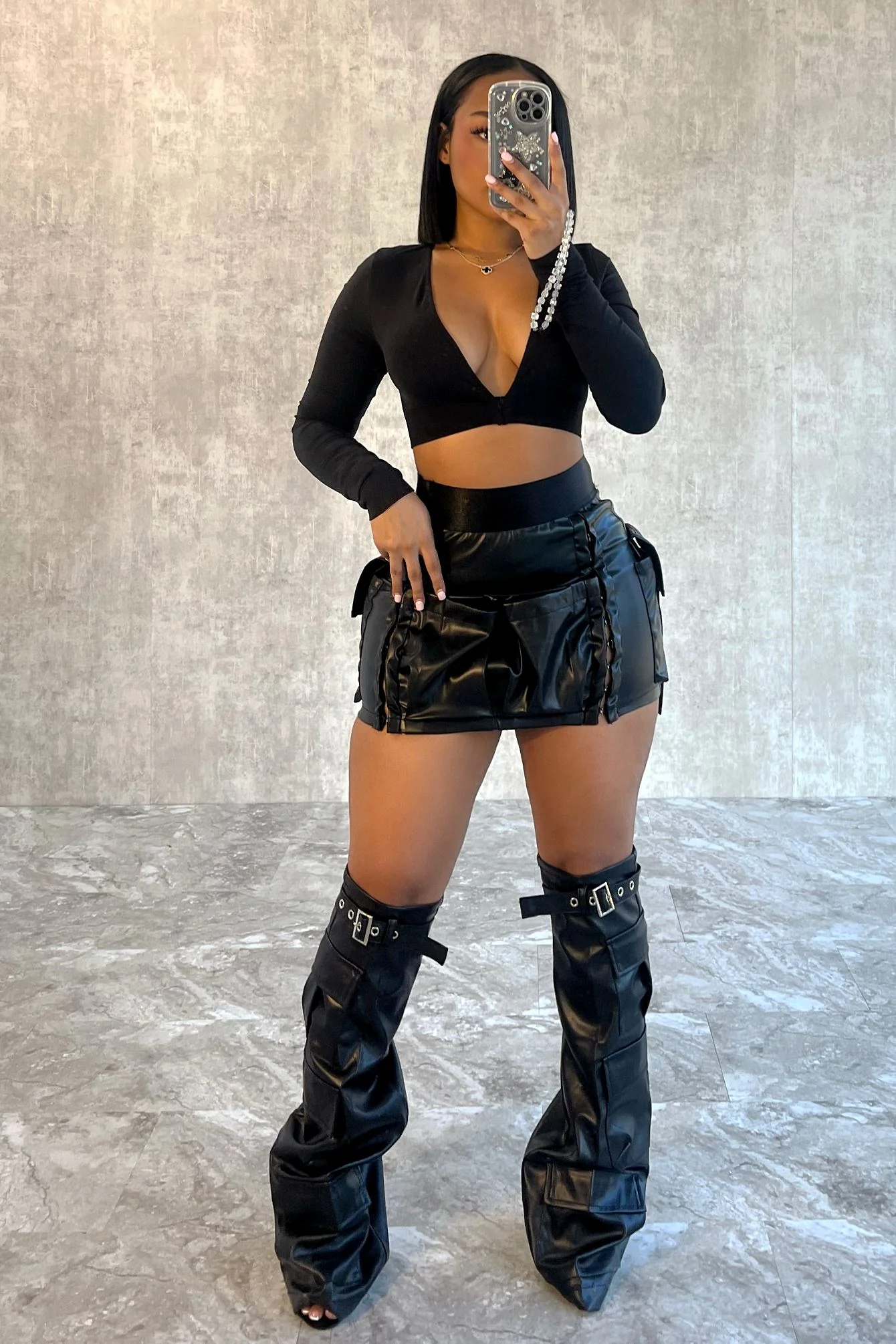 Lucy Faux Leather Skirt With Leg Warmers - Image 2