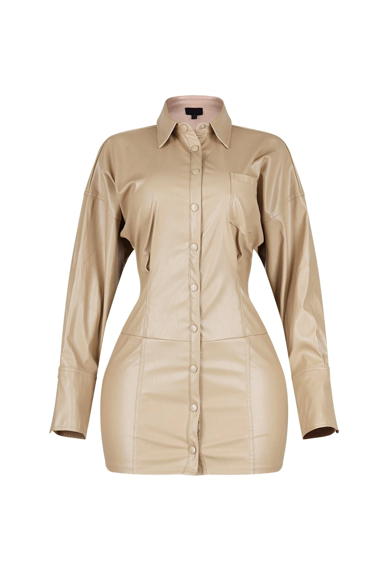 Velora Noir PU Button Up Dress - Image 5