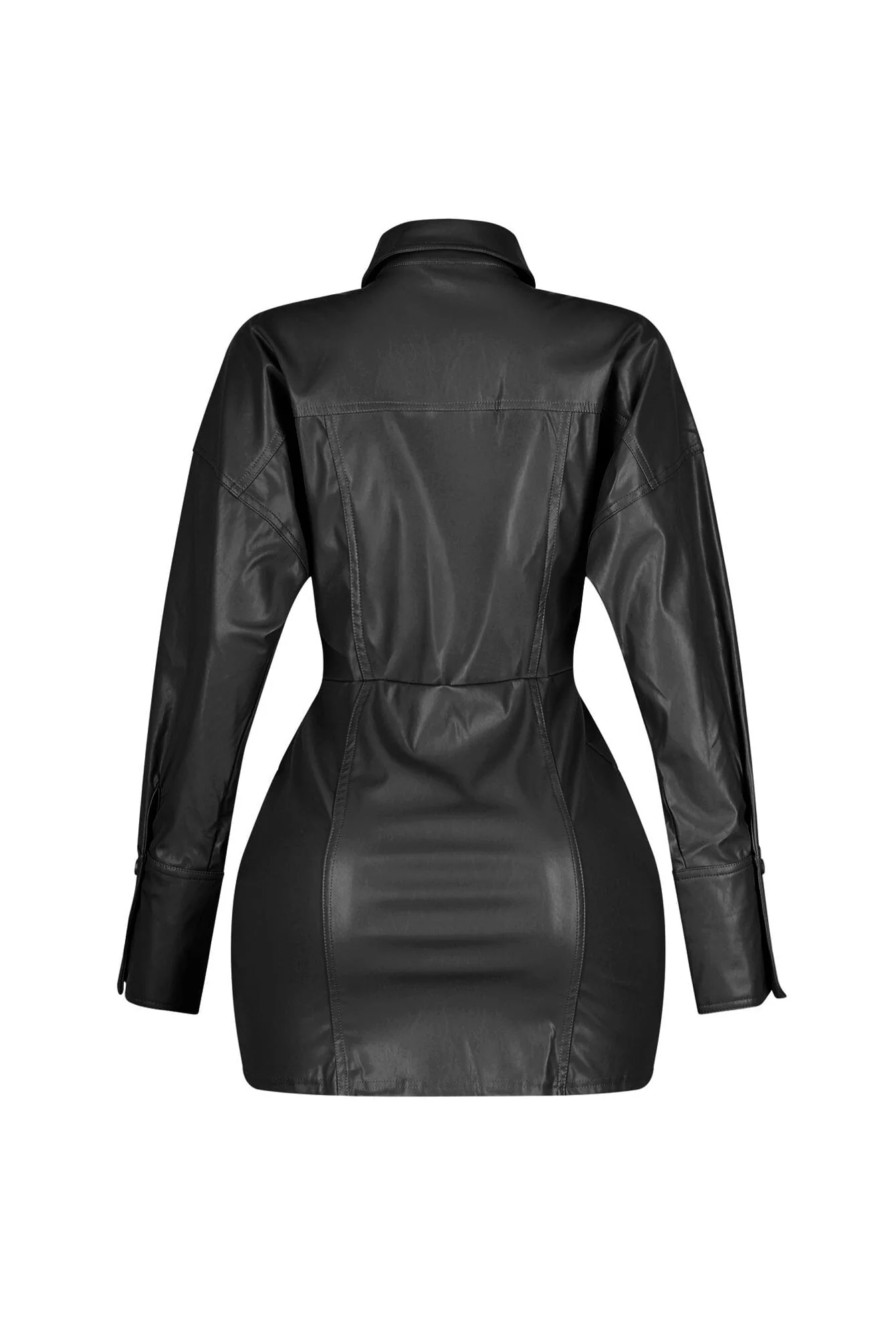 Velora Noir PU Button Up Dress - Image 8