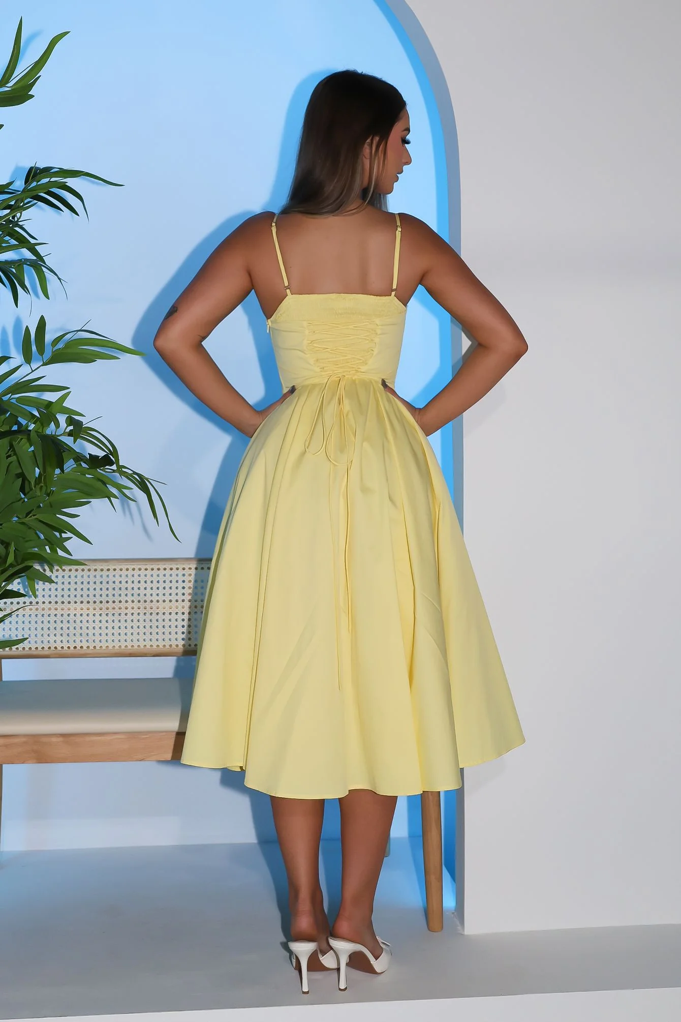 Voluminous Poplin Corset Midi Dress - Image 4