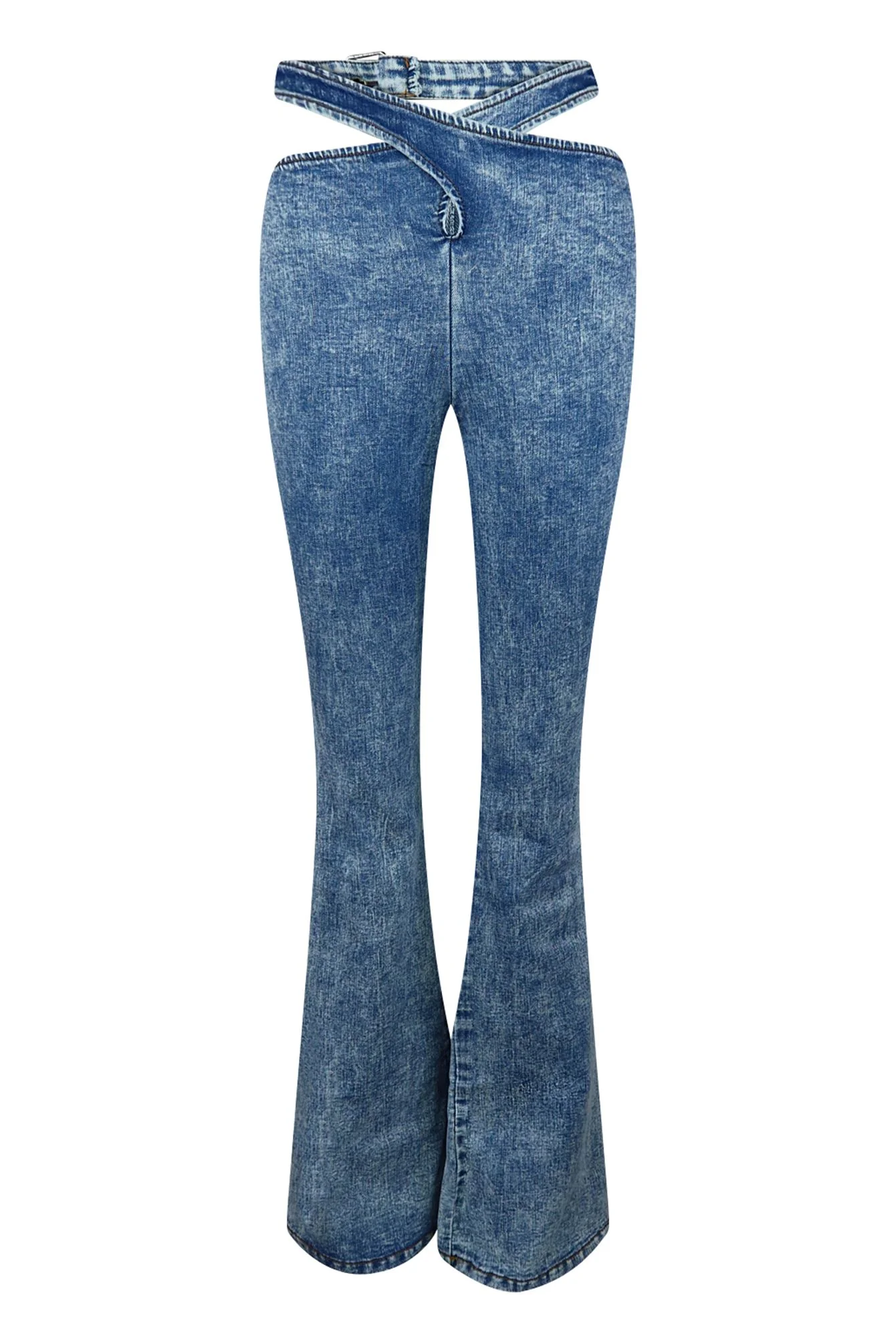 You Make Me Special Washed Waist Cross Detail Denim Jeans - Image 2