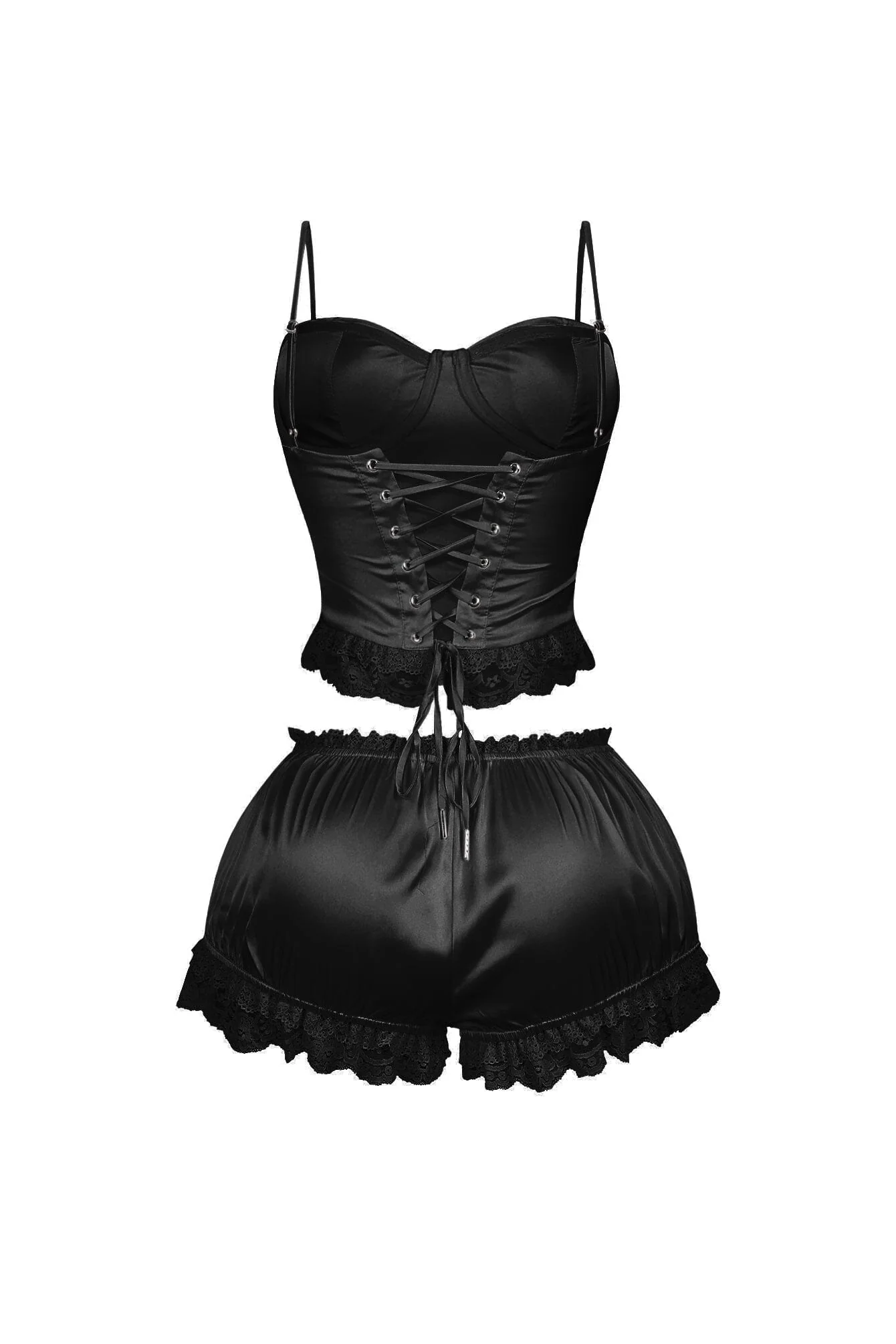 Zeeba Satin Corset Lace Up Top & Shorts SET - Image 10